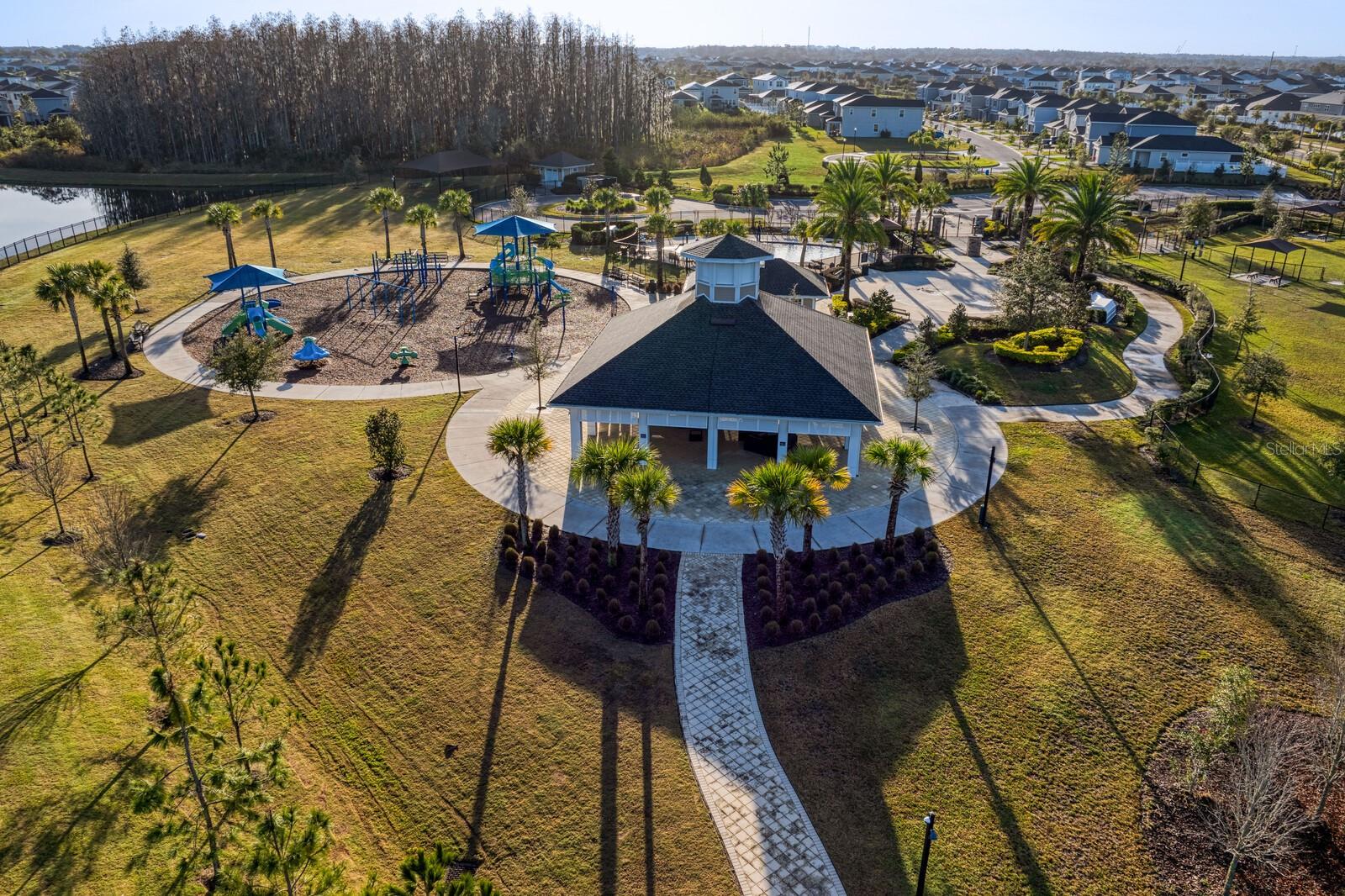 Promenade Park has our dog park, splash pad, playground, and pavilion.