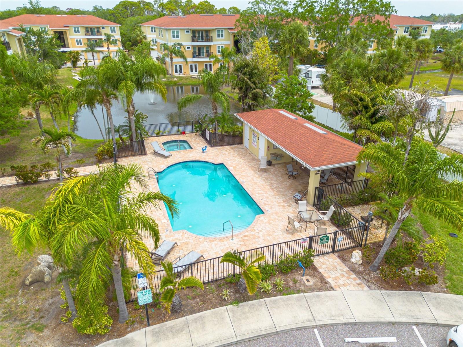 Community pool, hot tub and outdoor grilling area