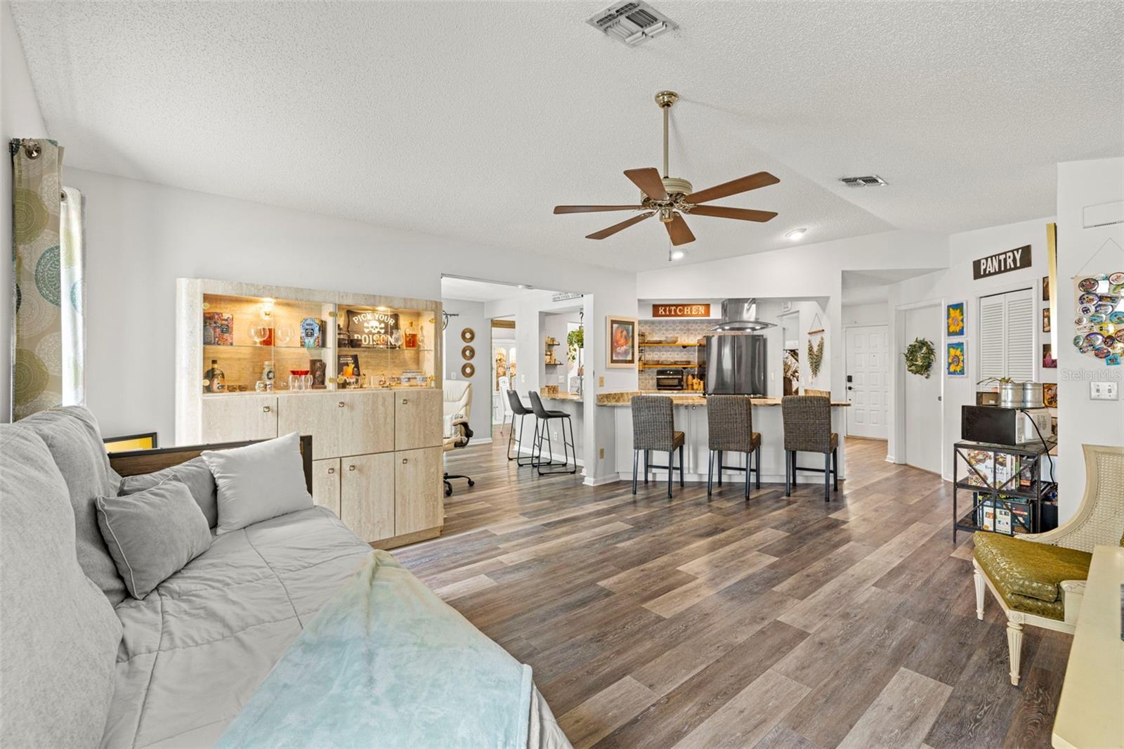 View from the family room to the open concept gourmet kitchen!