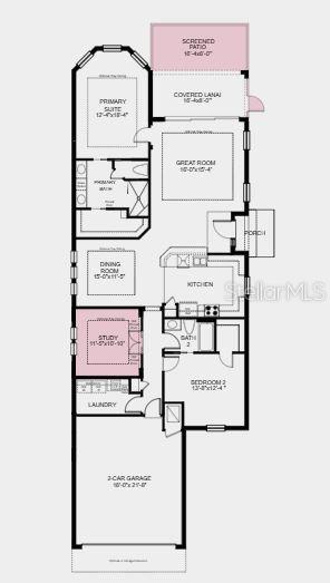Structural Options Added Include: Extended Screened Patio and Study