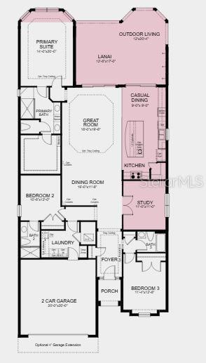 Structural Options Added Include: Bay Window at Primary Suite, Study, Outdoor Kitchen Rough In, Gourmet Kitchen, Covered Outdoor Living with Extended Lanai, and Casual Dining Extension.