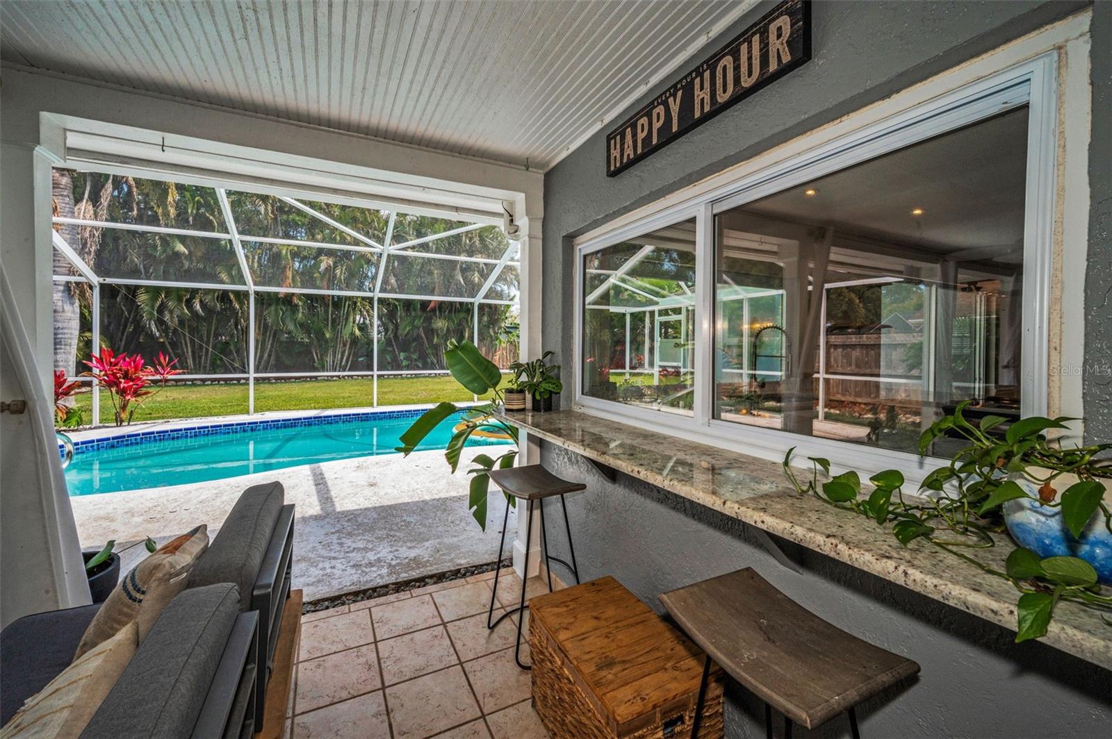 Enjoy pool views in the shade and out of rainy weather.