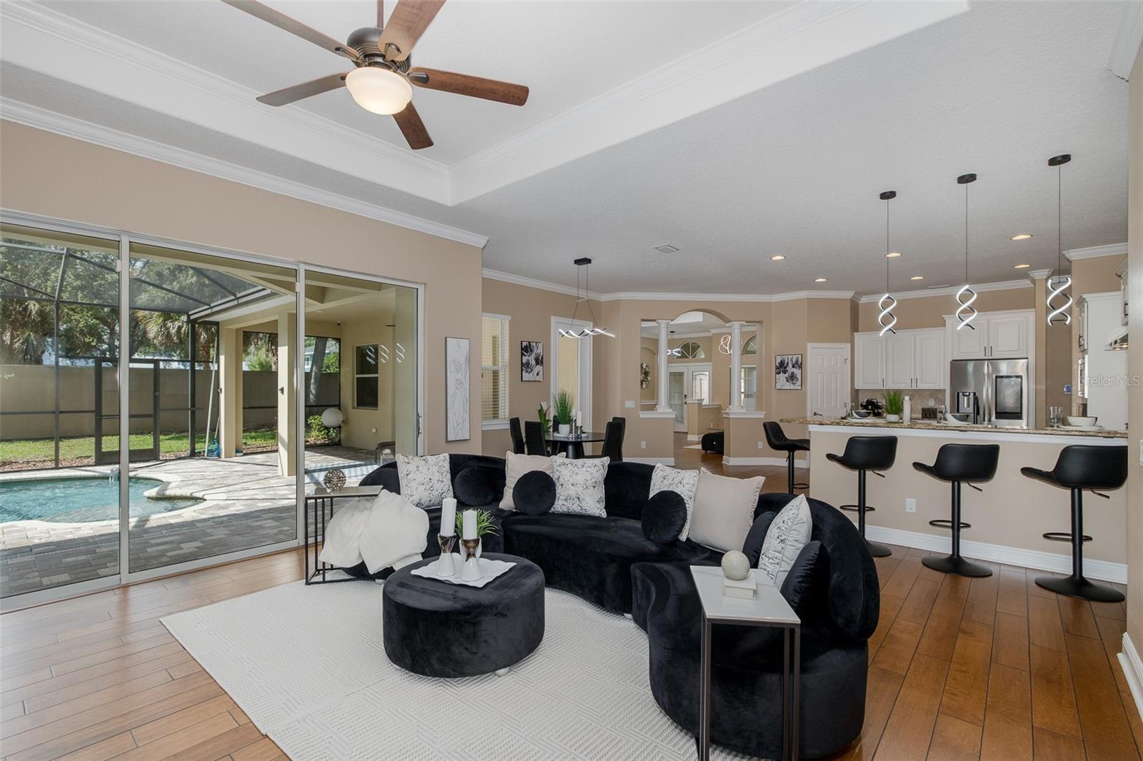 Open living space with pool views!