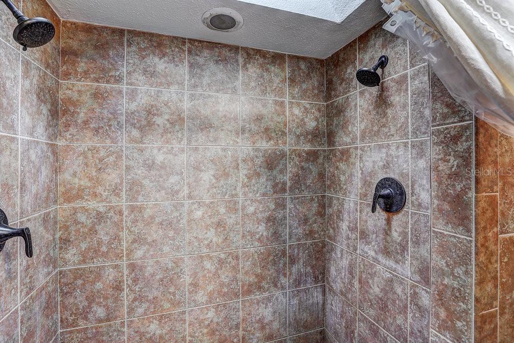 Primary bathroom shower with dual heads