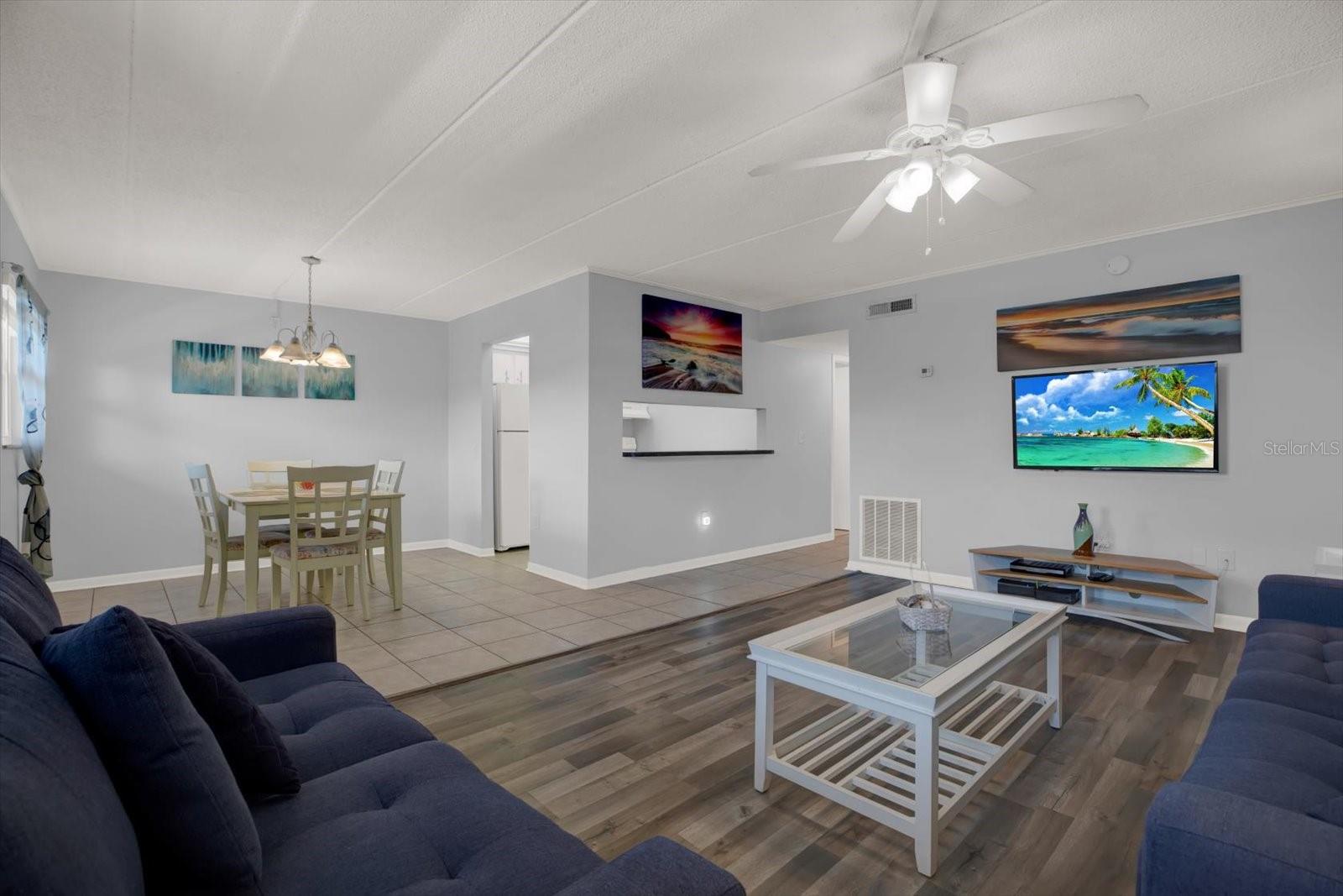 View of open floorplan from living room