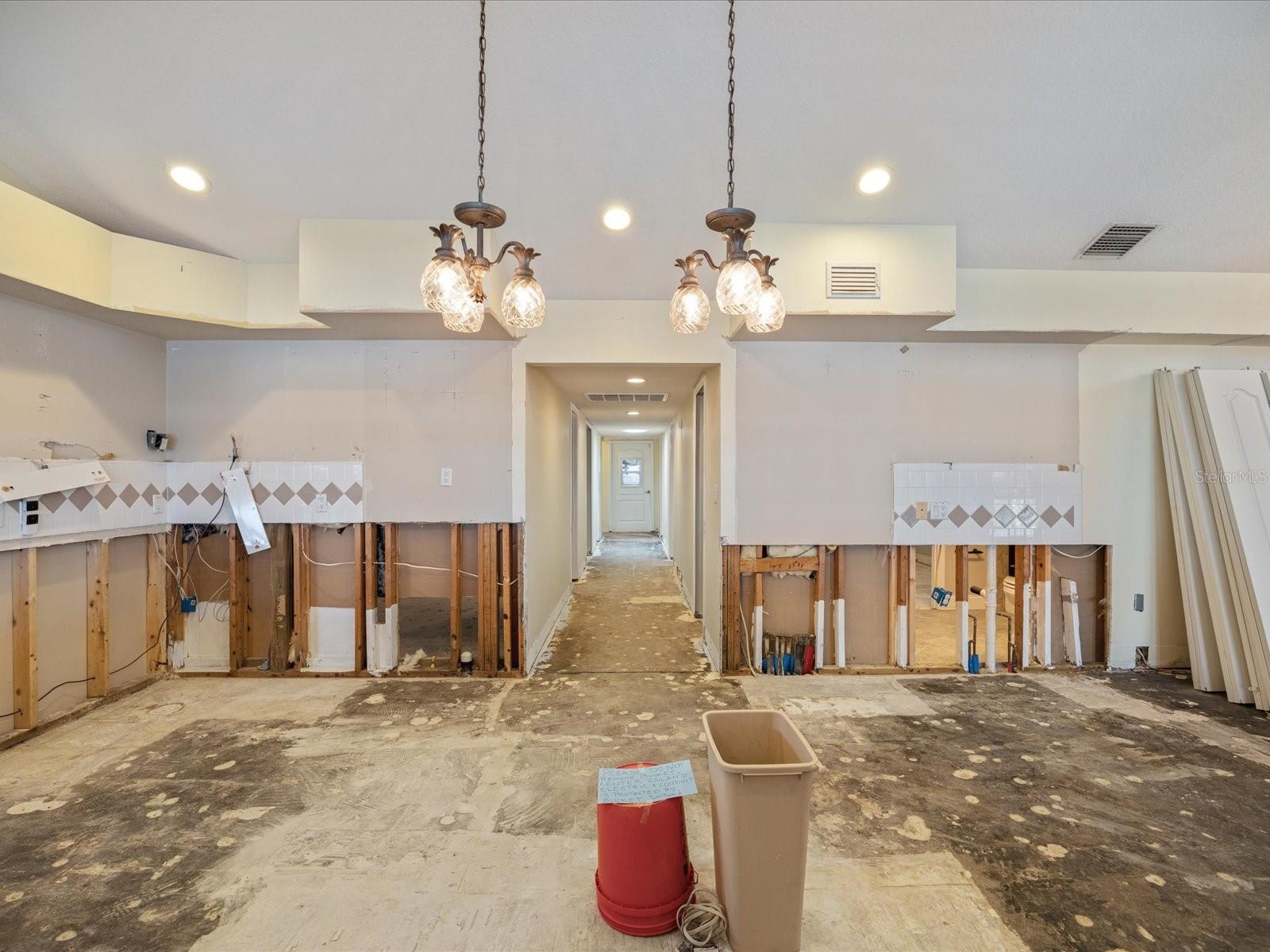 Kitchen north wall with entrance to living room