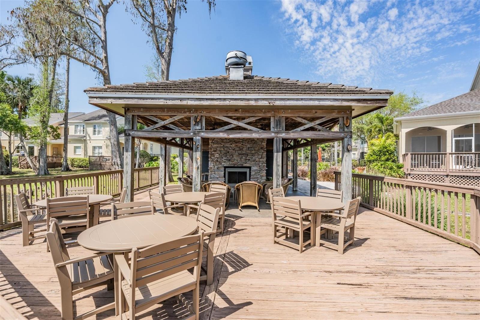 Community pavilion with fireplace