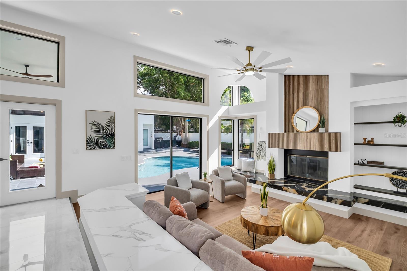 Living room with Sliders to your private Oasis