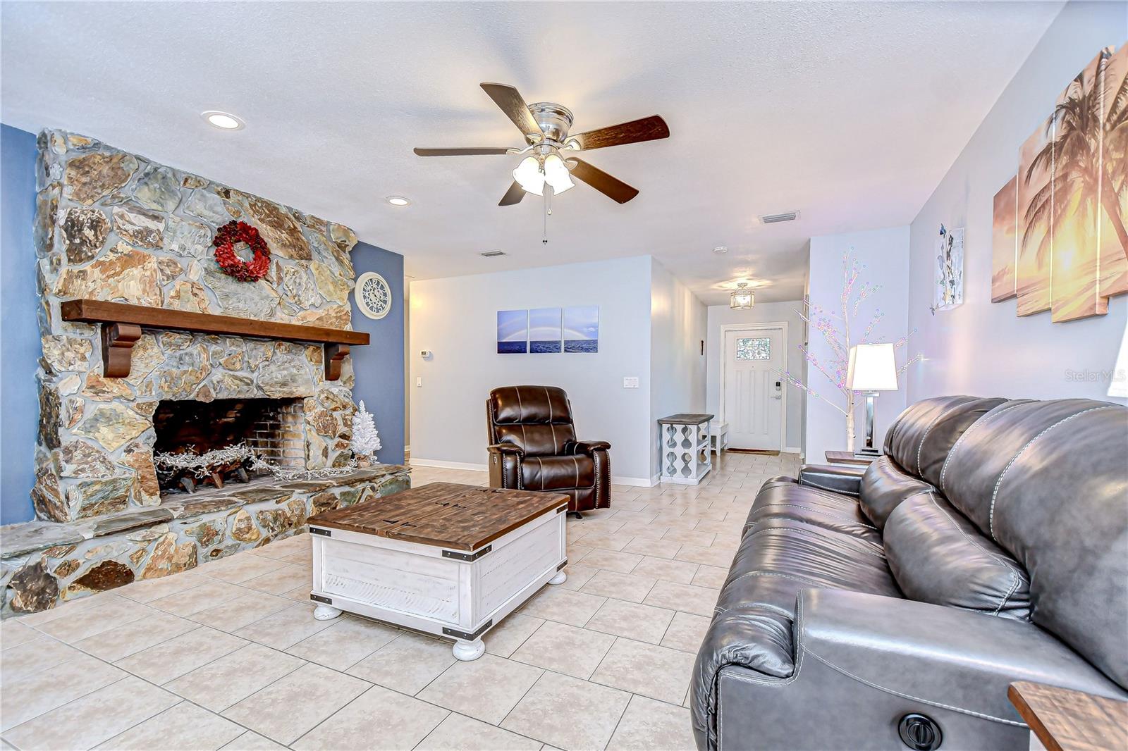 A statement piece in this home is the wood burning fireplace!