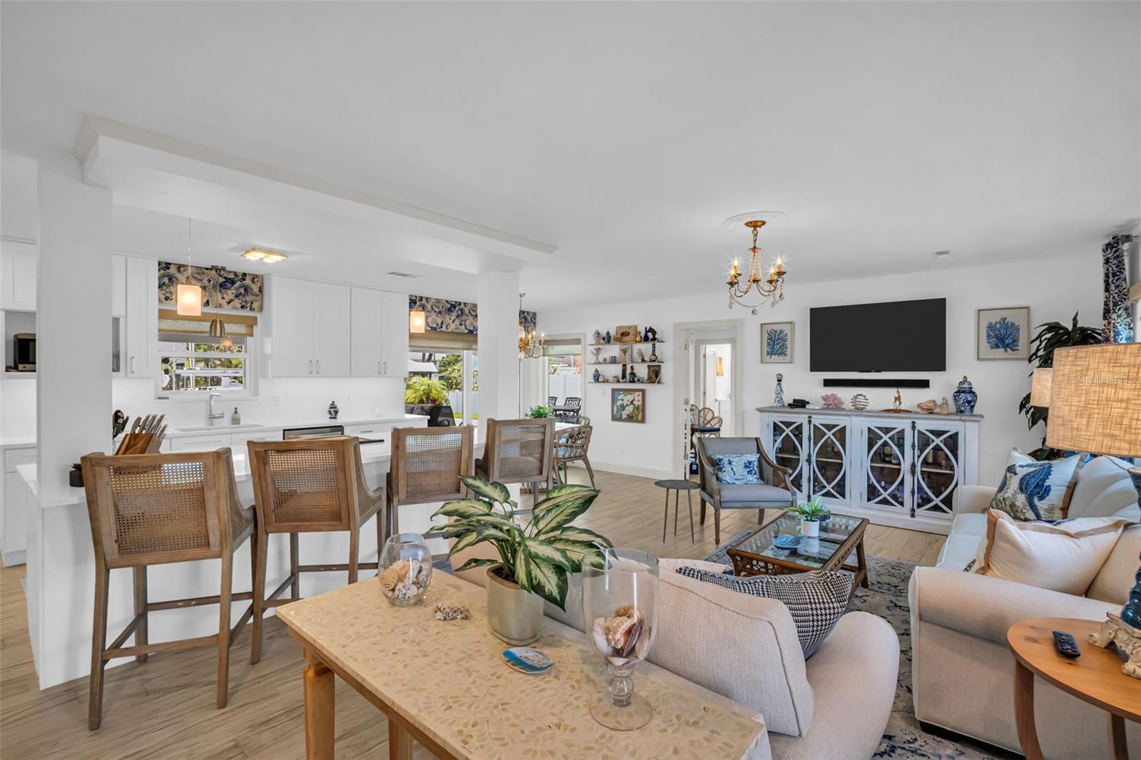 Kitchen, living, dining