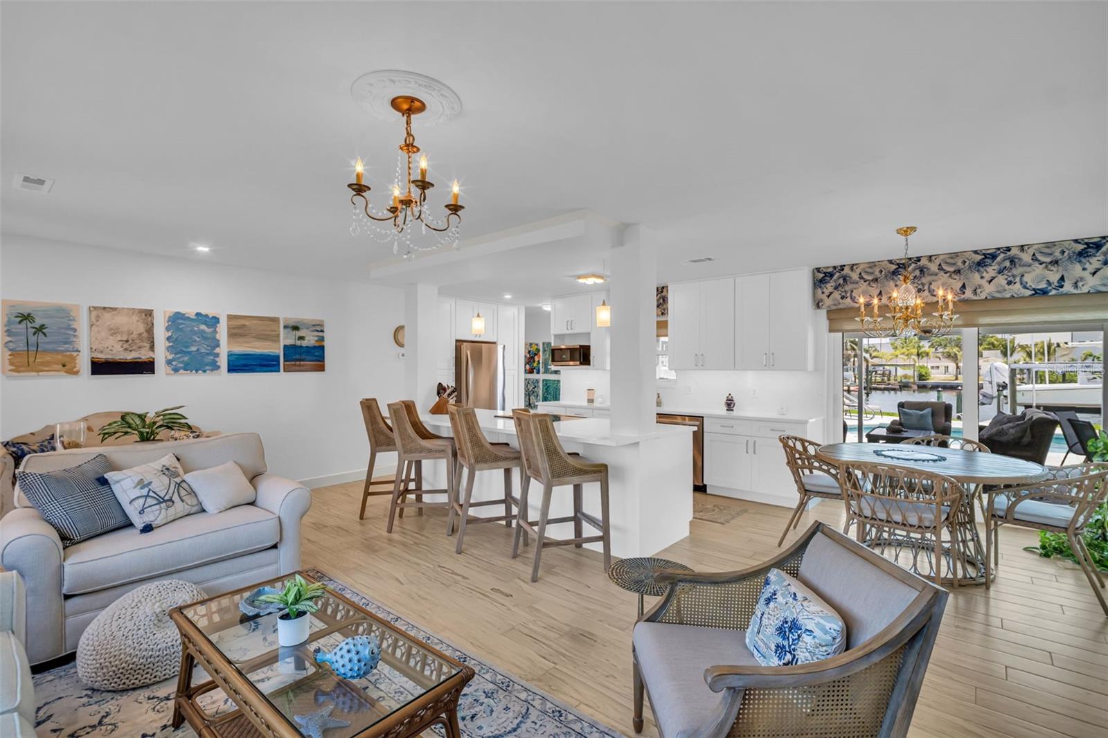 Kitchen, living, dining