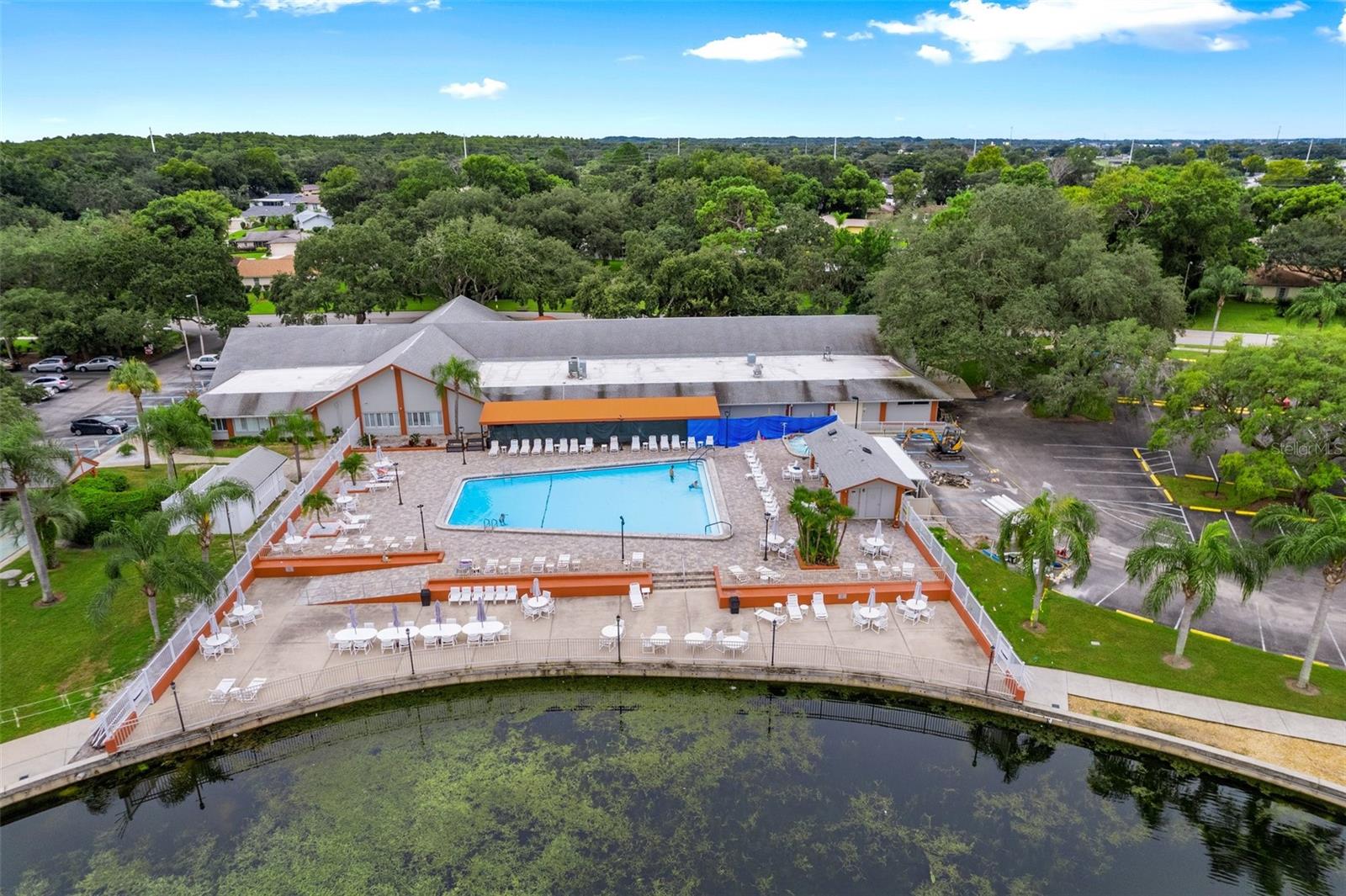 AERIAL VIEW OF POOL AND DECK LAKESIDE