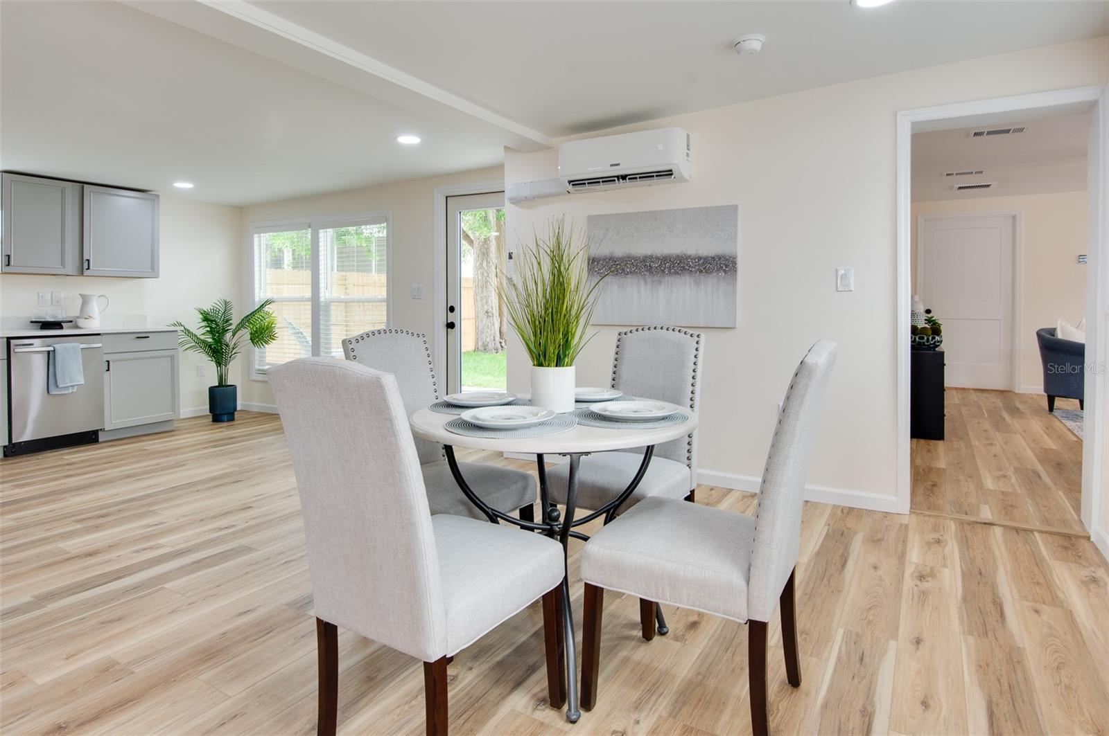 Kitchen with view to back patio