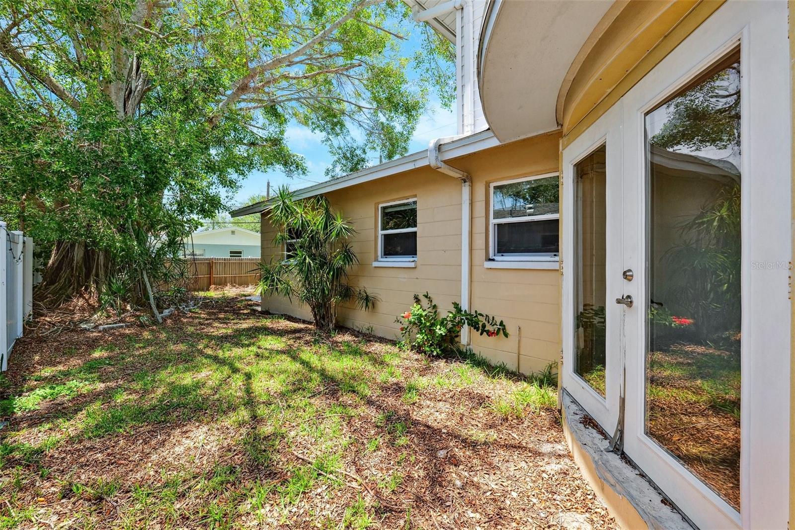 French doors to backyard