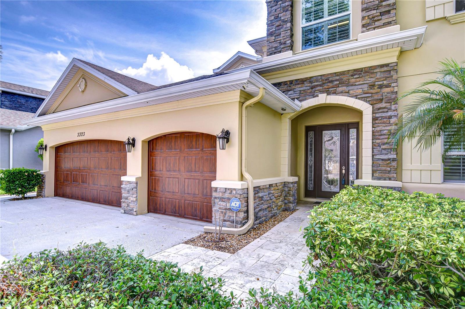 Beautiful stacked stone and travertine walk-way!