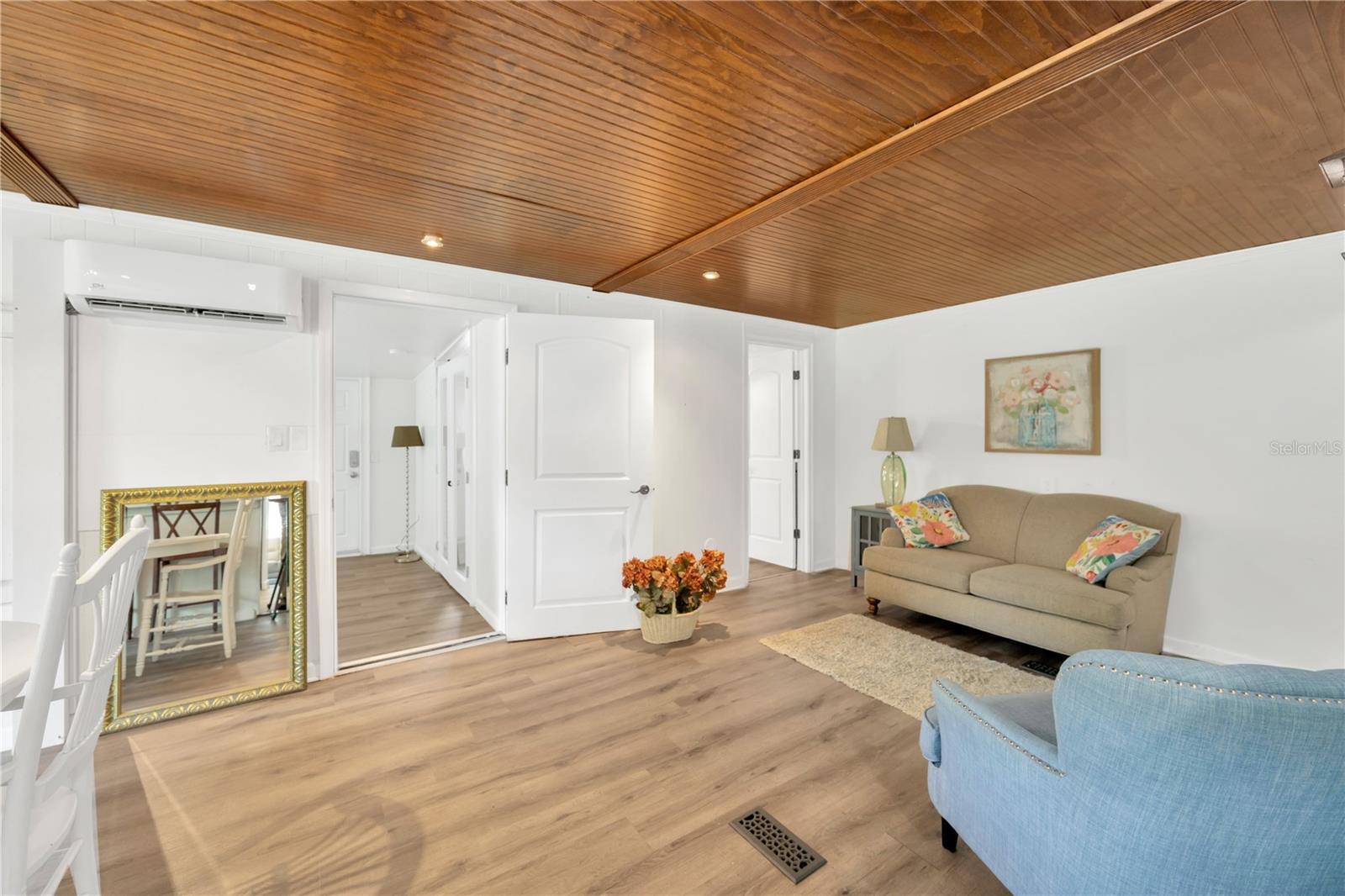 The large dining room has room for a seating area.