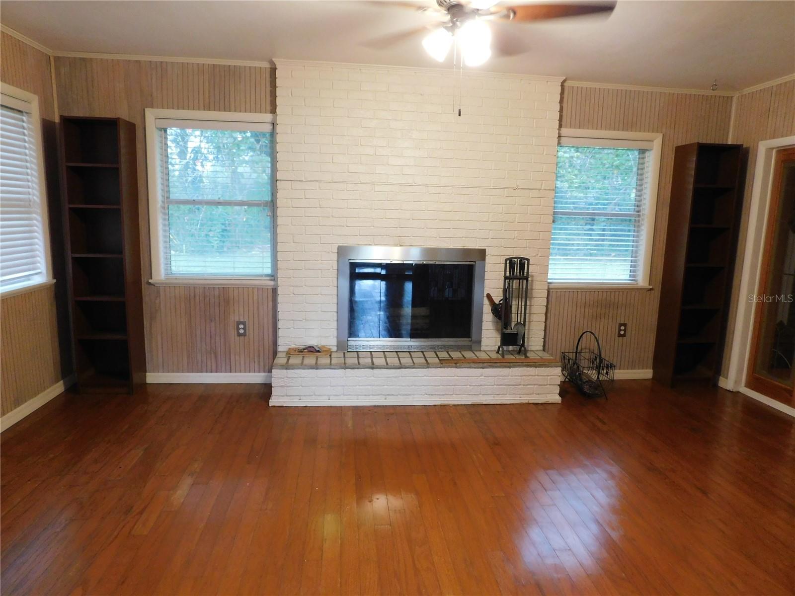 Den with fireplace