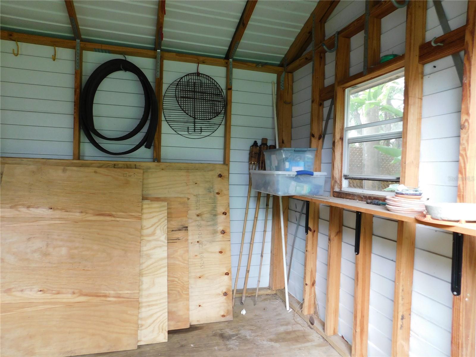 Inside shed