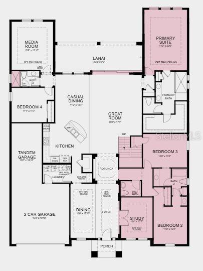Structural options added include: Shower at bath 3, extended 4'0" primary suite, outdoor kitchen rough-in, pocket sliders, main floor with game room, study