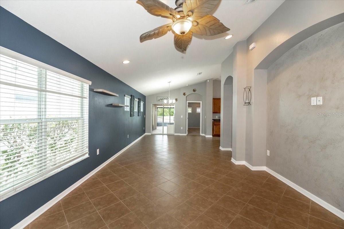From front door looking at the living and dining room combo