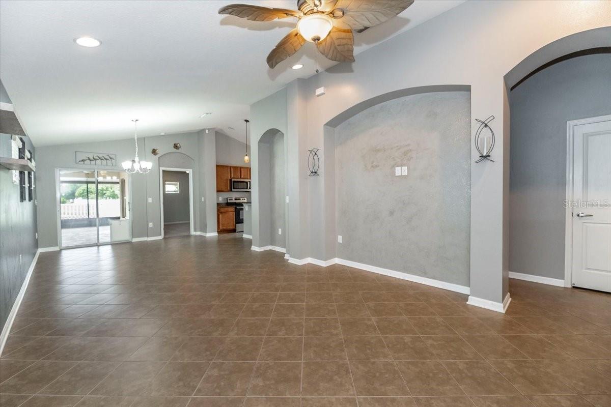 From front door looking at the living and dining room combo