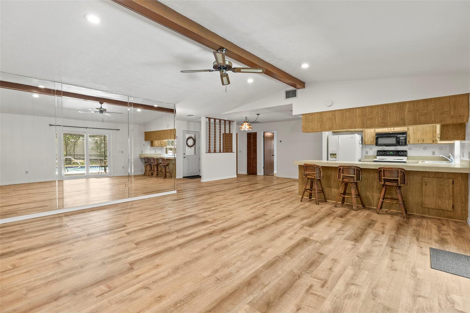 Living room overlooking kitchen