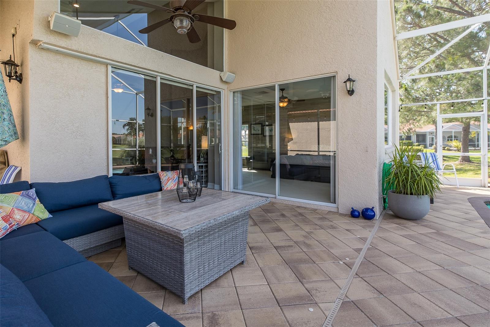 Sliding doors to great room and primary bedroom