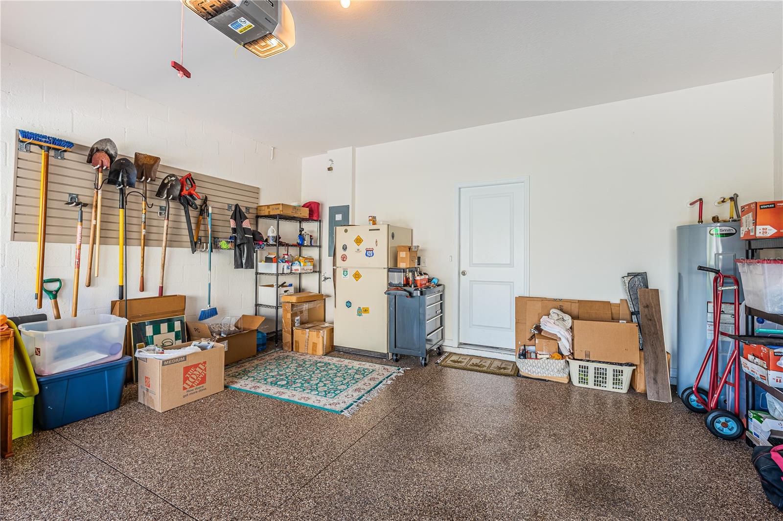 garage with epoxy coated flooring