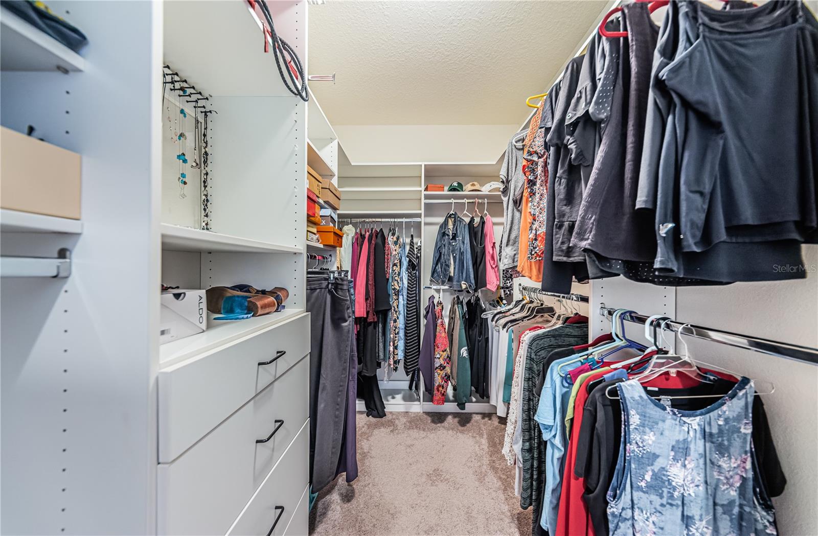primary walk in closet with storage system