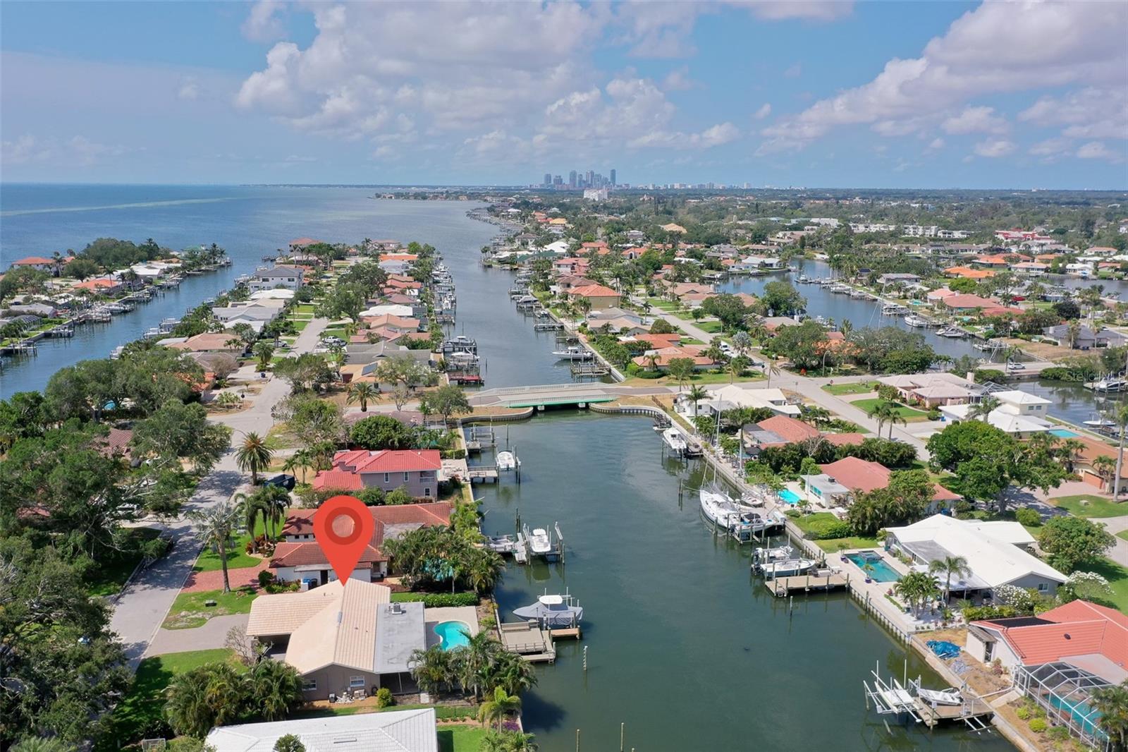 Aerial View South - Canal, Bridge, and Downtown St. Pete