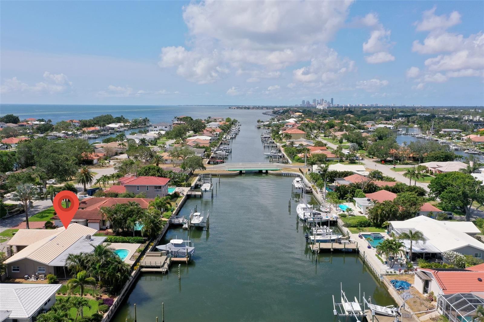 Aerial View South - Canal, Bridge and Downtown St. Pete