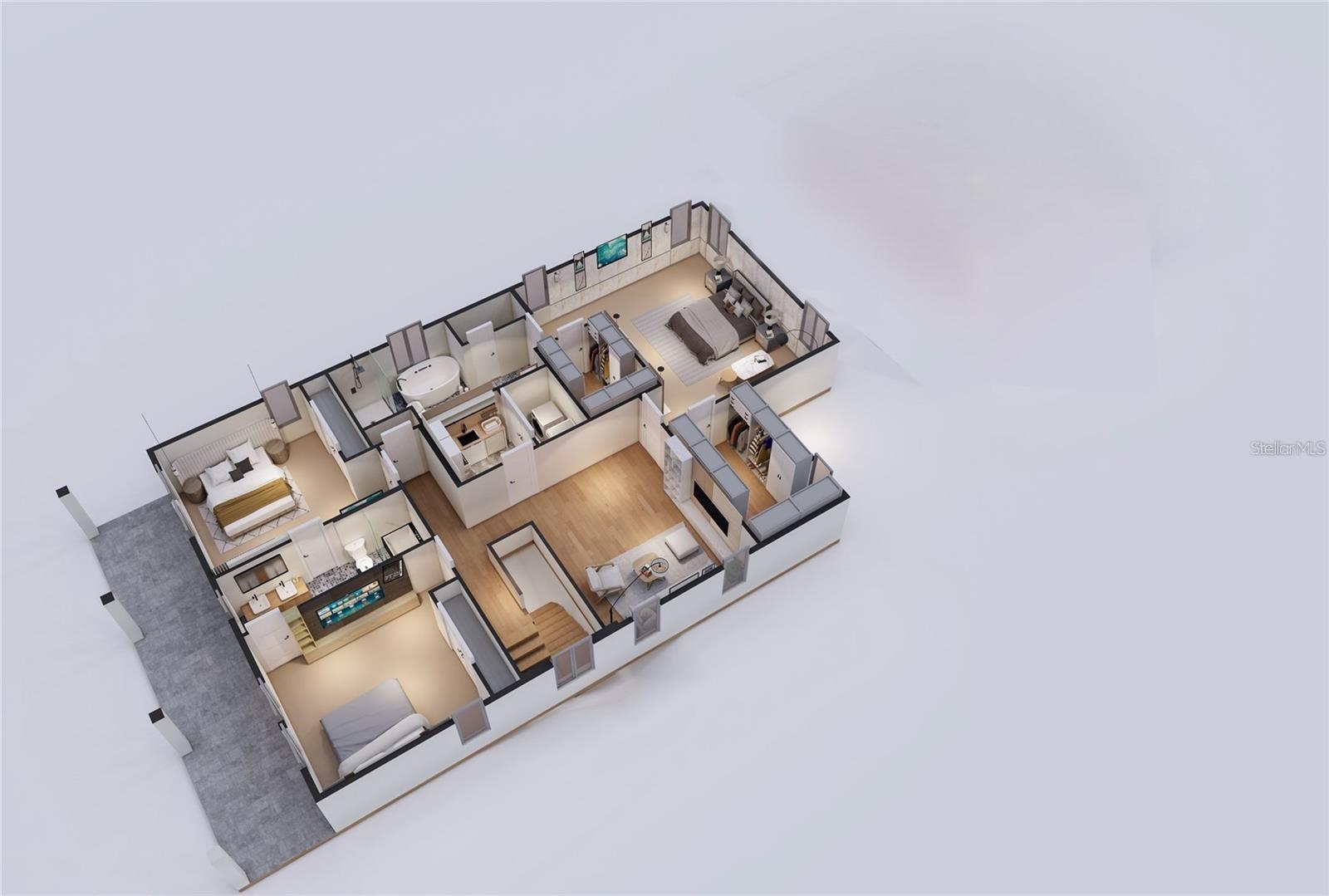 Upper Floor Plan – 3 Beds, 2 Baths