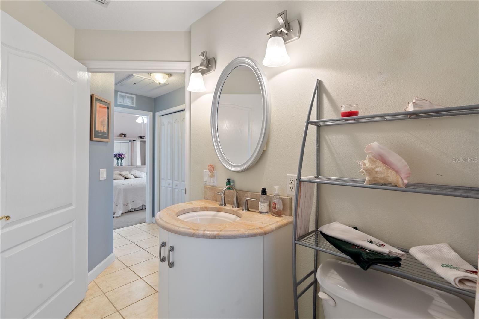 Granite counter  at vanity in guest bath