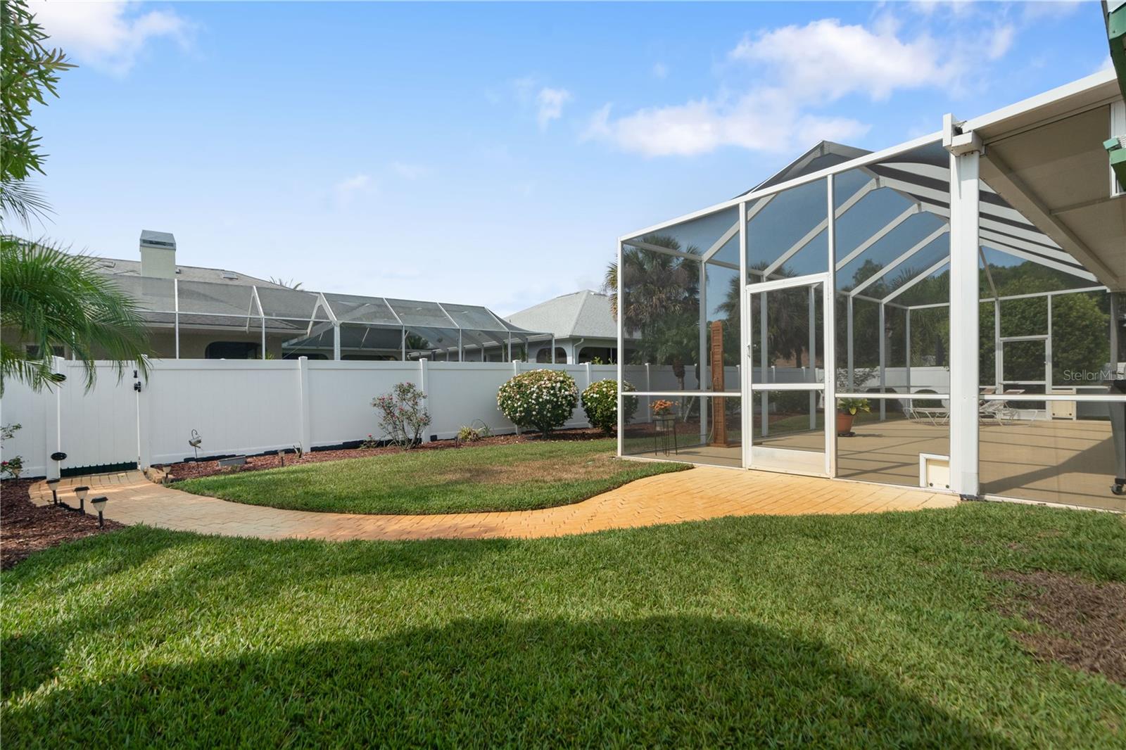 The vinyl fencing provides privacy and is easy to maintain.