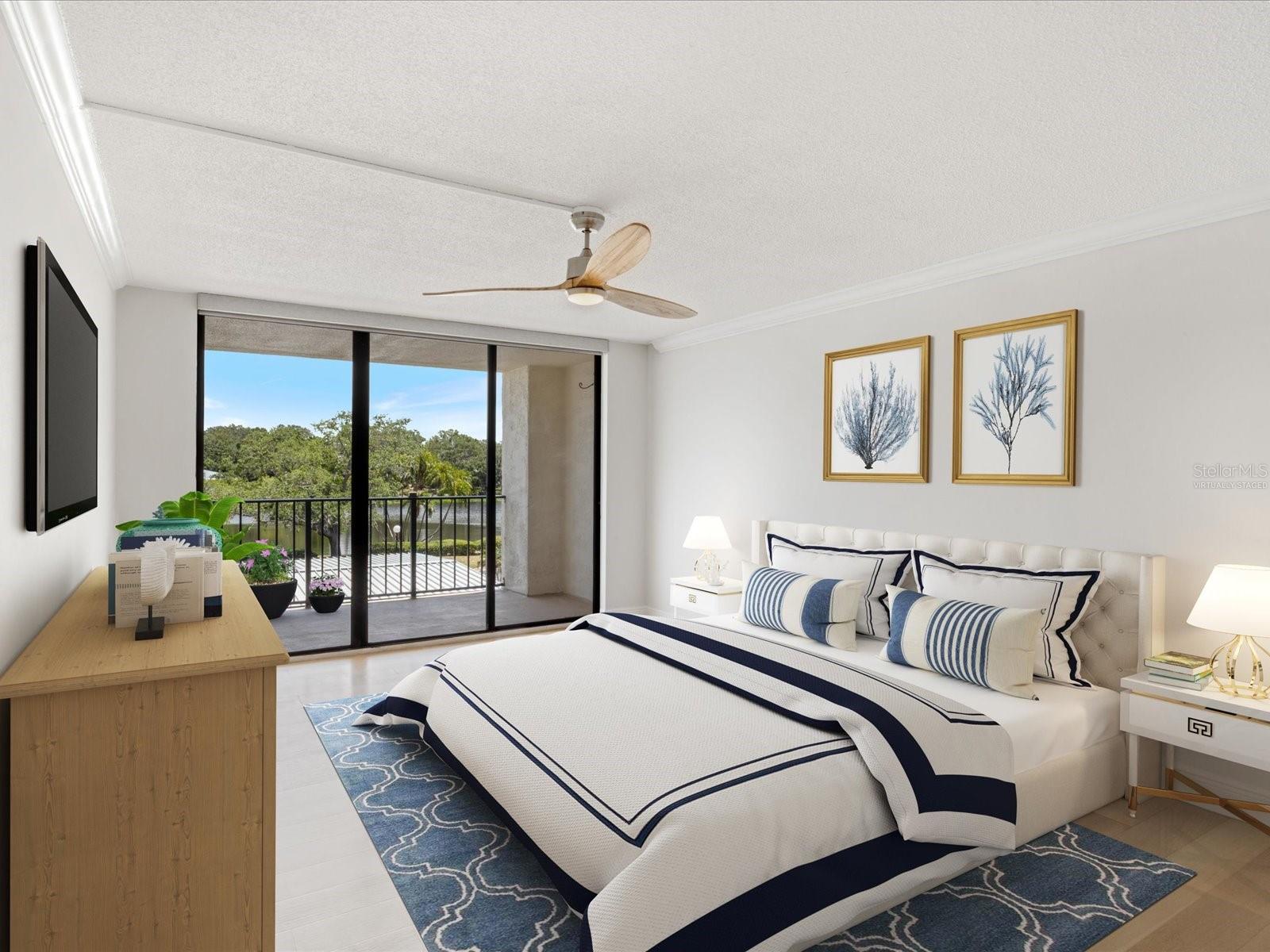 Virtually staged primary bedroom