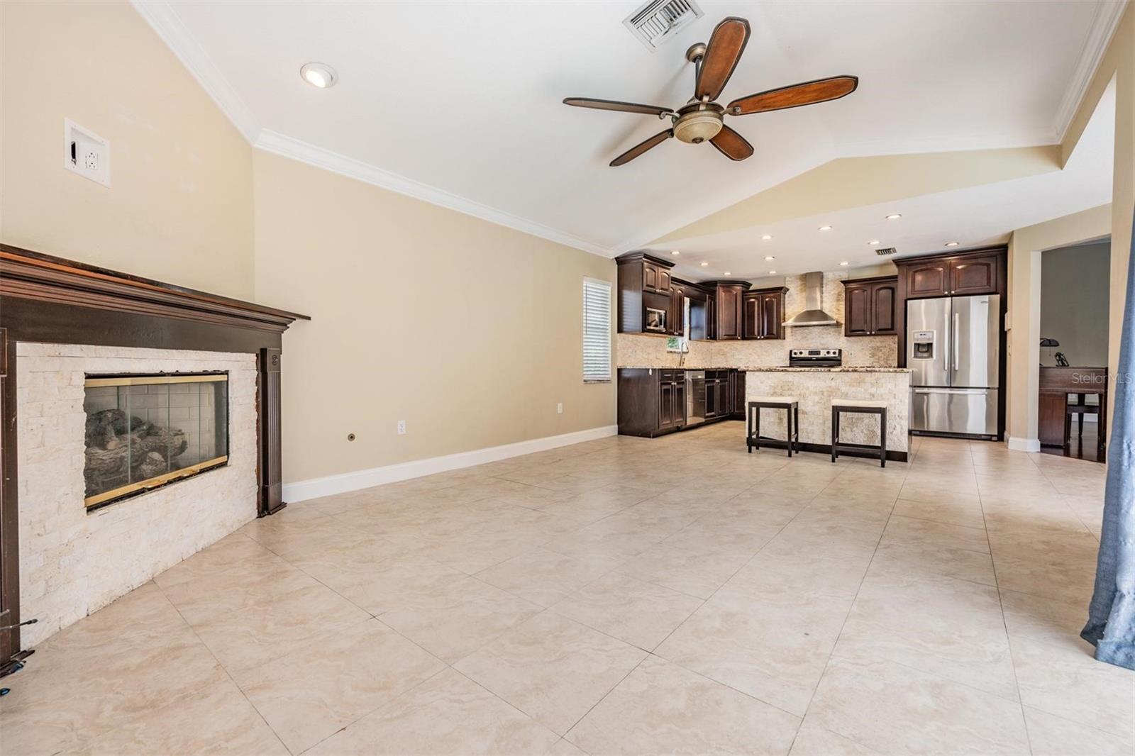 Family room adjoins the kitchen
