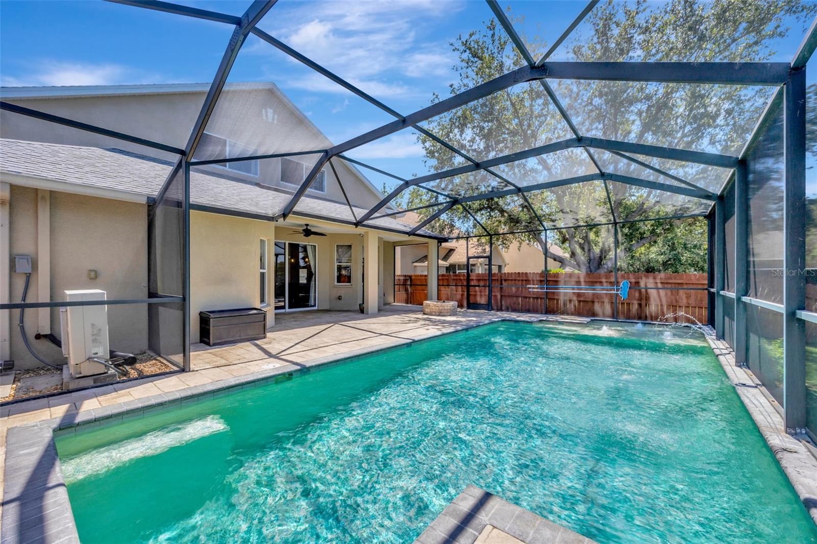 Pool deck and pool.