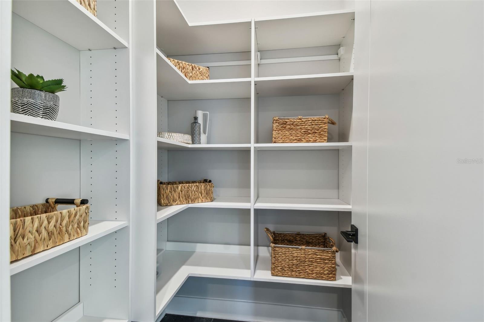 Walk In Pantry with Wood Shelves