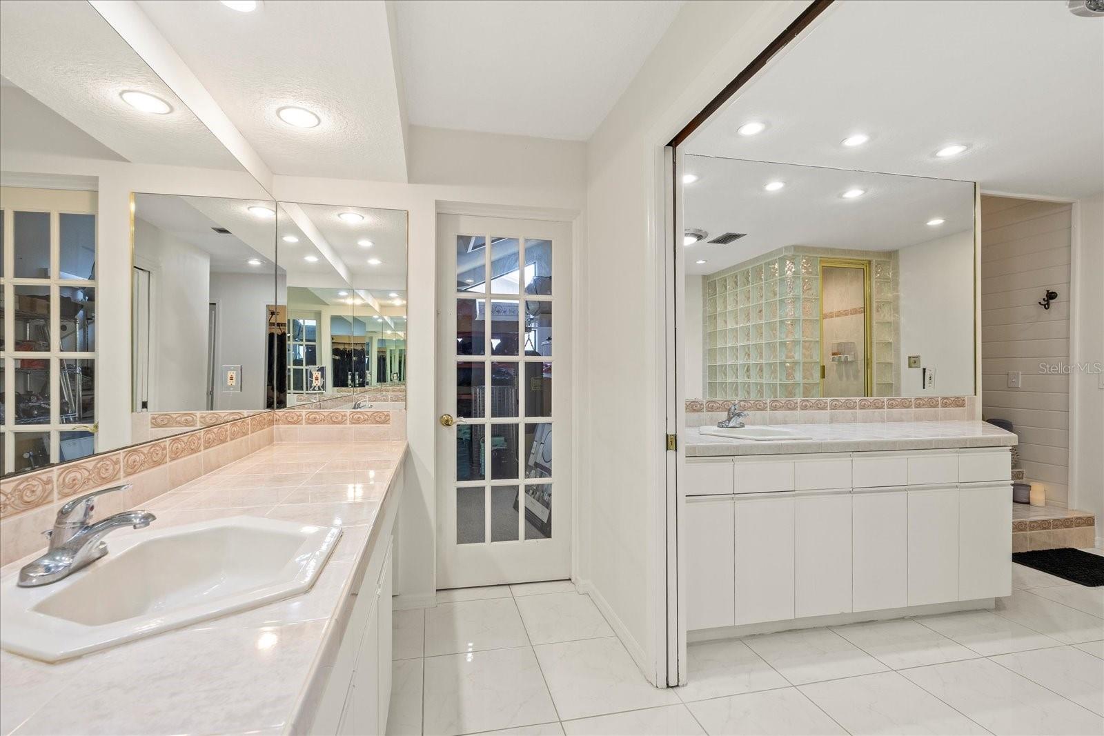 Separate vanities.