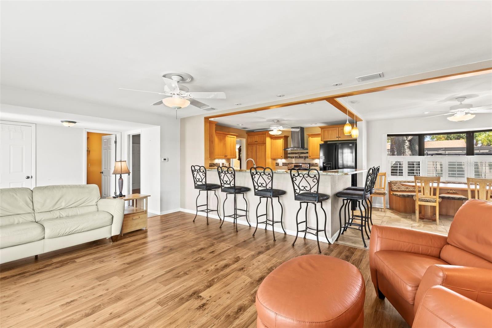 Living room overlooking kitchen