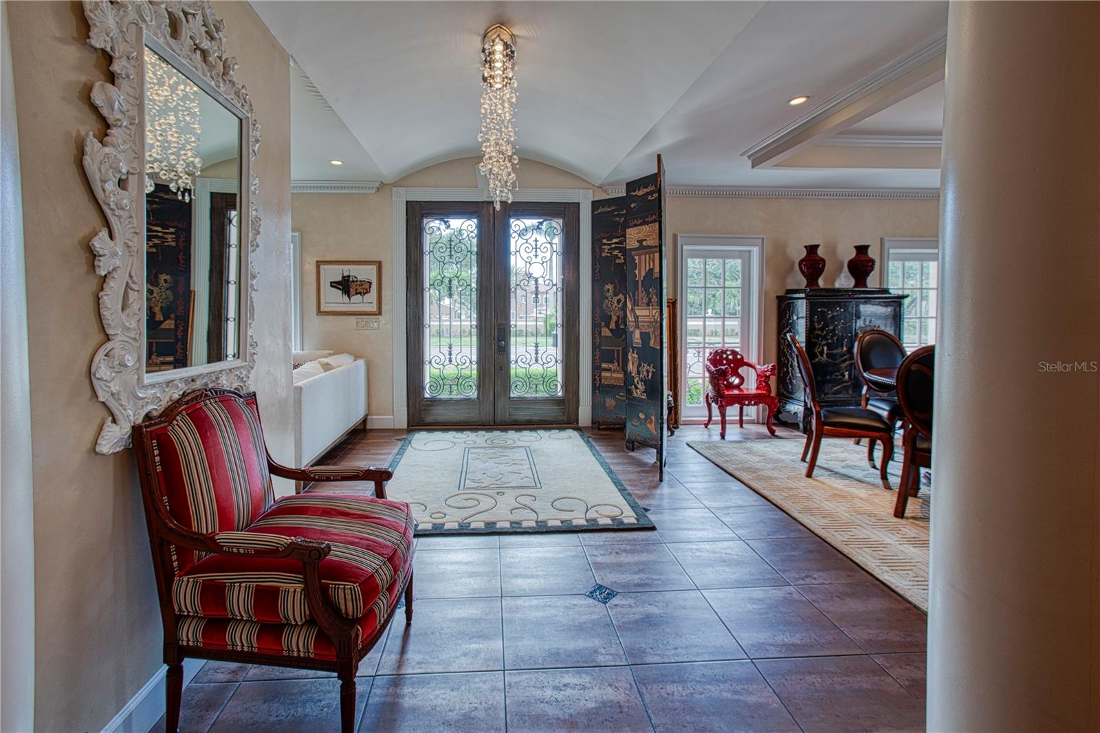 Looking back to the opulent entry doors