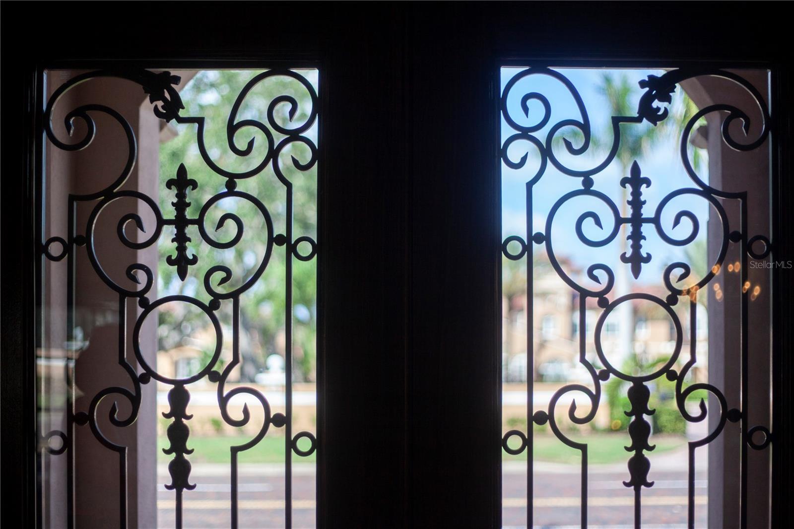 Looking out through the elegant custom front entry