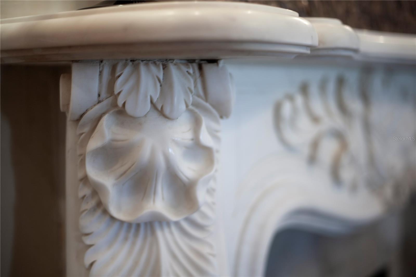Detail of the hand carved marble mantle
