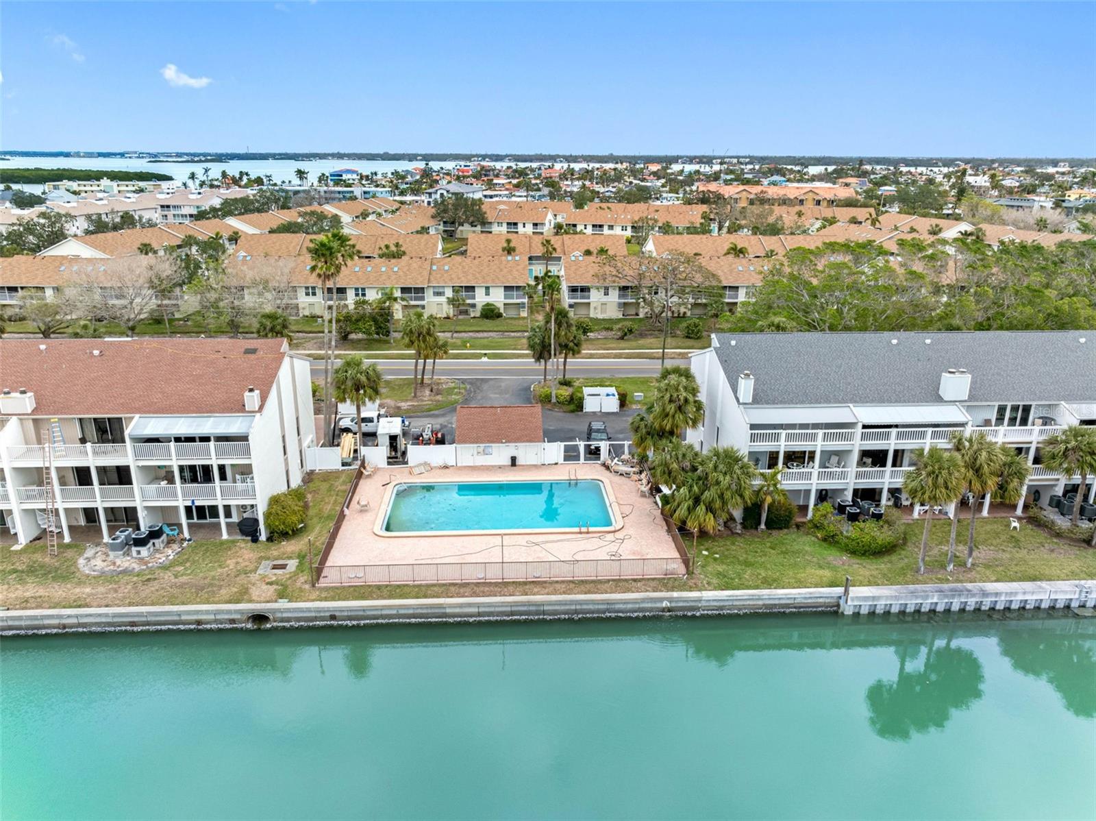 Community pool is steps away.
