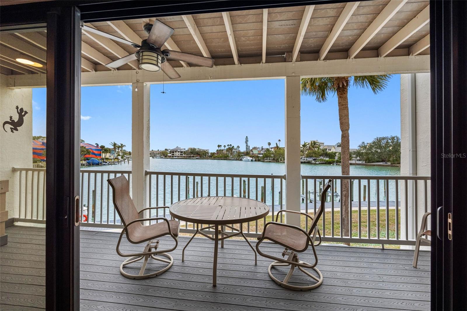 Covered balcony with composite deck.
