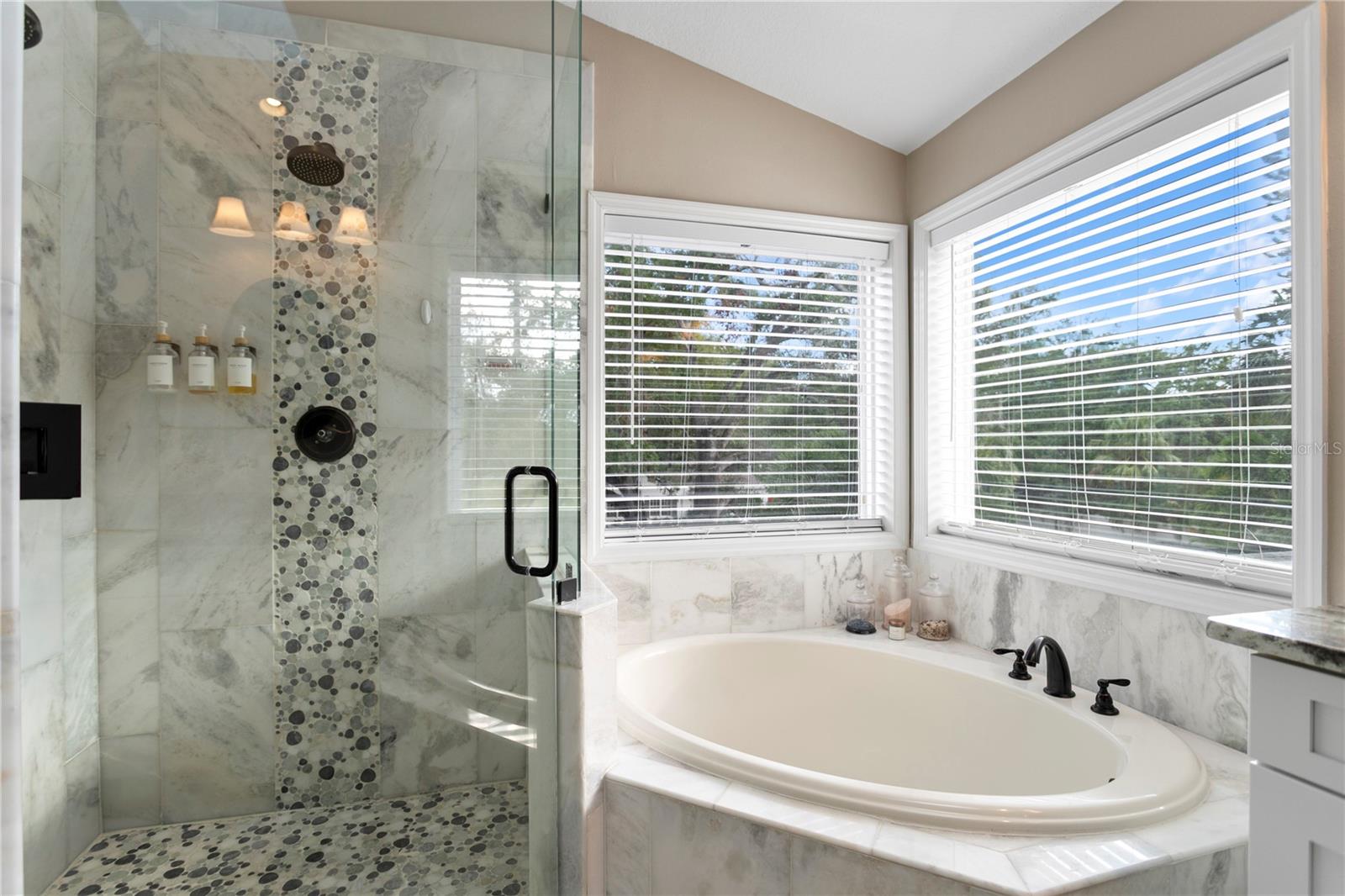 Soaking tub and separate shower