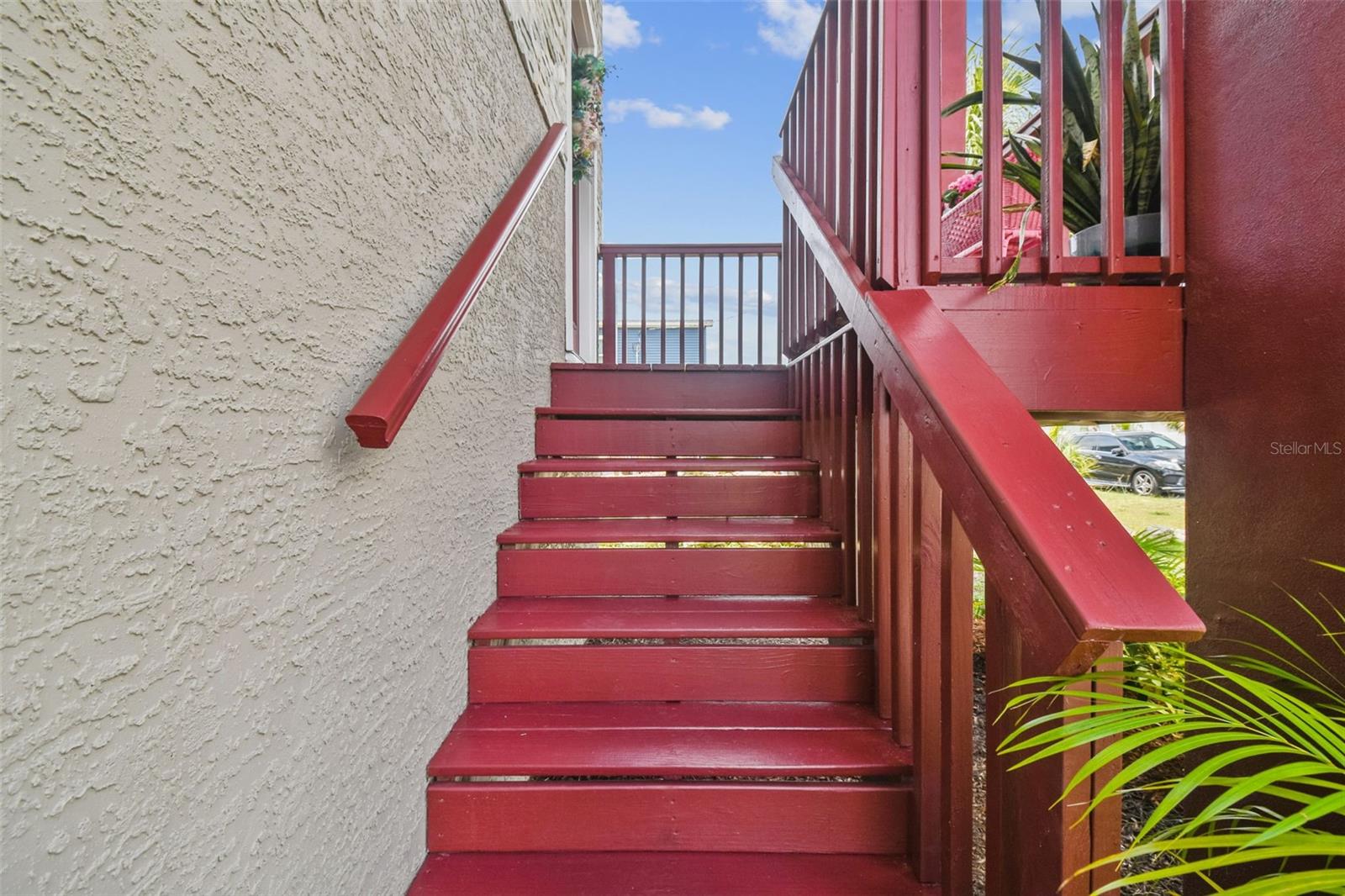 Stairs leading up to the front door.