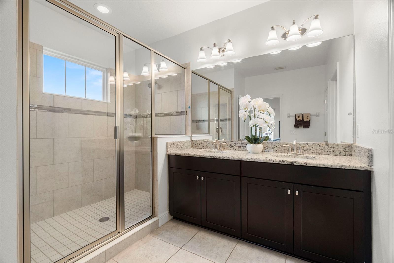 Primary Bathroom with Dual Vanity Sinks and Private Water Closet