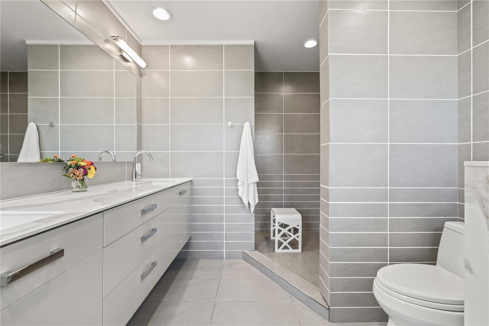 Large step-in shower in the primary bathroom.