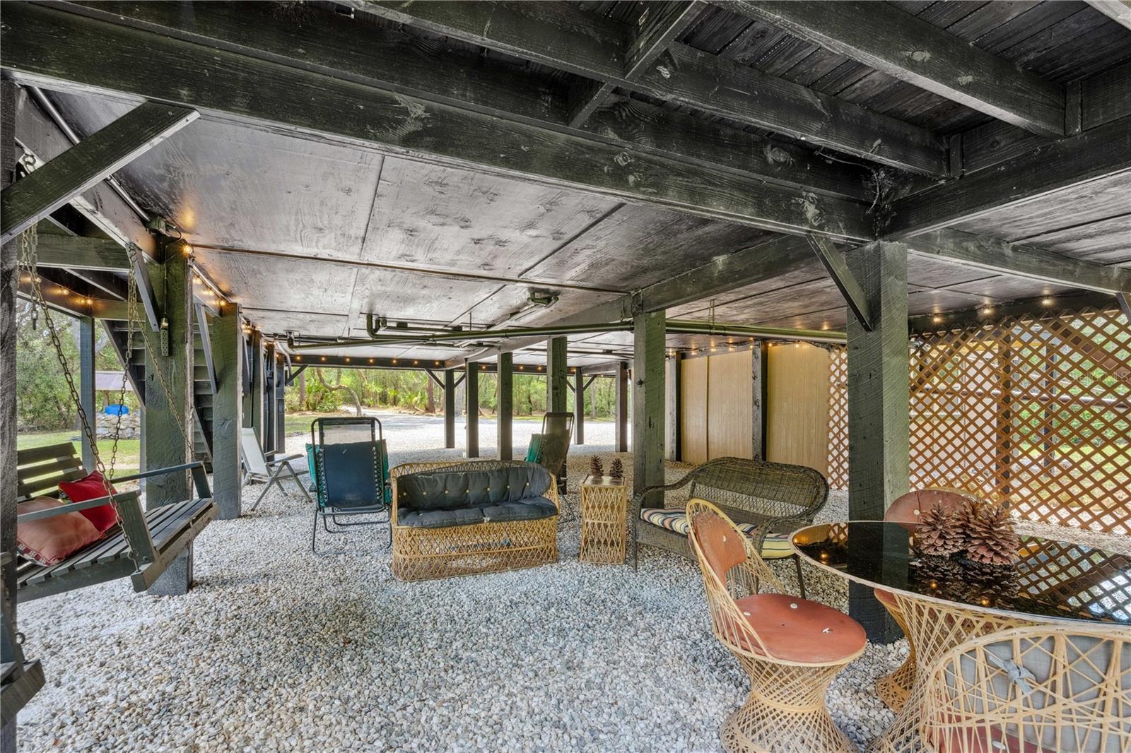 under house parking and sitting area